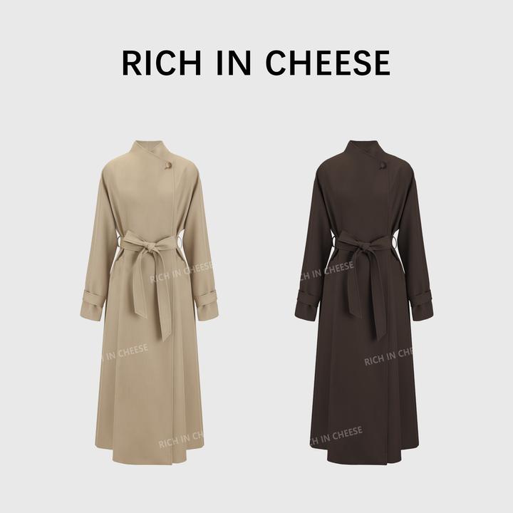 RICHINCHEESE 慵懒秋日 高级设计款一粒扣慵懒感长款风衣（含腰带）
