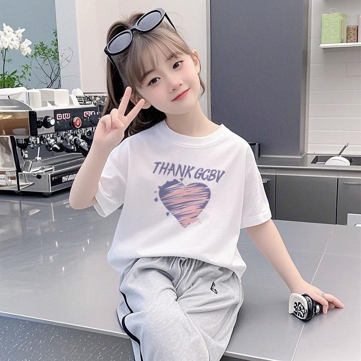 女童短袖t恤夏季2025新款儿童洋气时髦夏装中大童纯棉半袖上衣ins