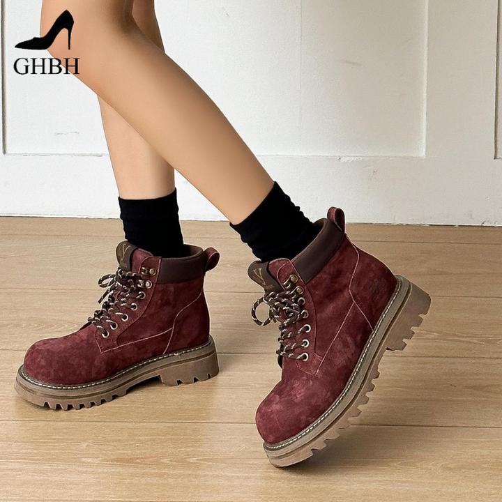 【隐形内增高】马丁靴女爆款厚底春秋短靴2025新款百搭复古大黄靴