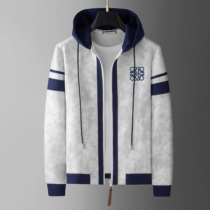 PAVENATNO/巴韦那奇休闲外套秋季新款撞色潮流修身连帽男士夹克