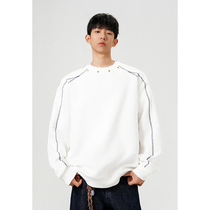 美式大码拼接卫衣男2025秋季宽松大码重磅圆领无帽潮牌打底上