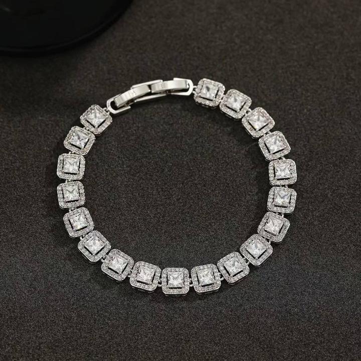 合金合成锆石手链 美式轻奢方糖镶嵌手链男女款高级感爆闪手饰ins