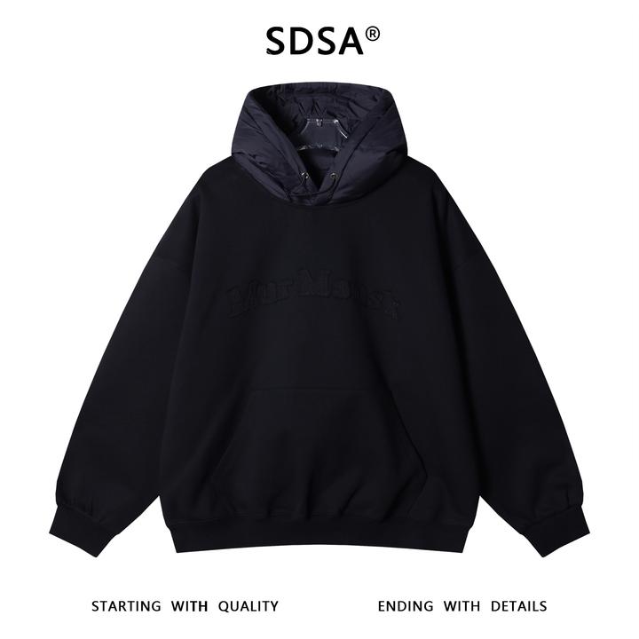 SDSA男士秋冬新款痞帅男装韩版拼接贴布字母设计连帽卫衣时尚潮流
