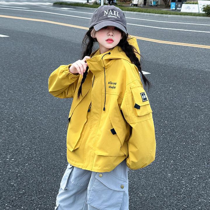 女童2025新款秋装冲锋衣中大童女孩连帽宽松外套百搭休闲拉链服潮