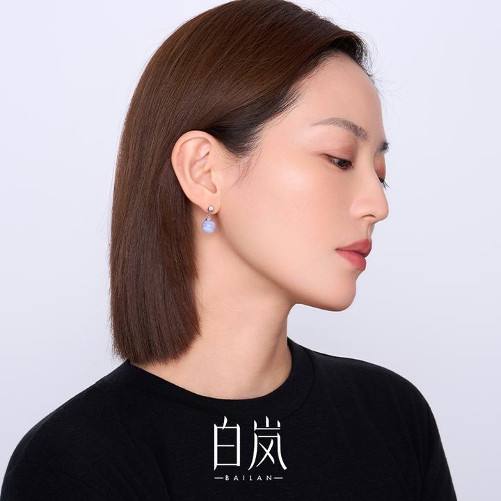 白岚花砖蓝纹玛瑙耳钉【7月新品】时尚气质耳坠设计有质感ED4659