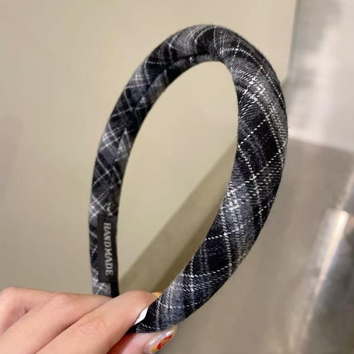 韩国东大门baket发饰秋冬新款格子高颅顶复古发箍