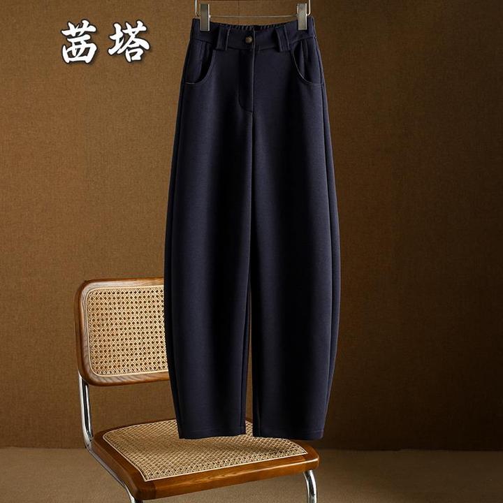 藏蓝色弯刀裤女2025新款秋季大码窄版阔腿裤子休闲卫裤女士香蕉裤
