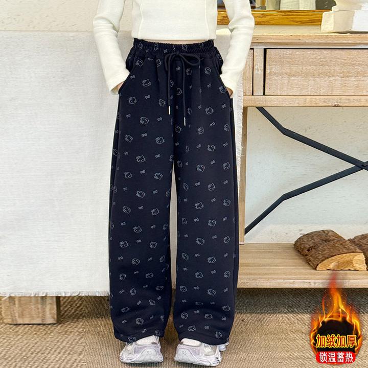 女童加绒加厚裤子秋冬款2025新款儿童卡通休闲裤中大童冬季保暖裤