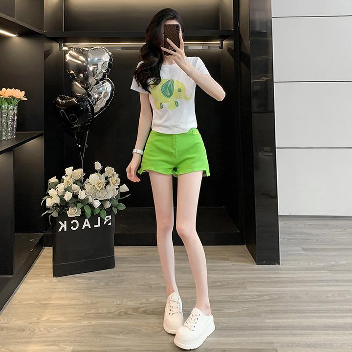 夏季棉白色短袖t恤爆款女装洋气宽松半袖上衣牛仔短裤a字三分热裤