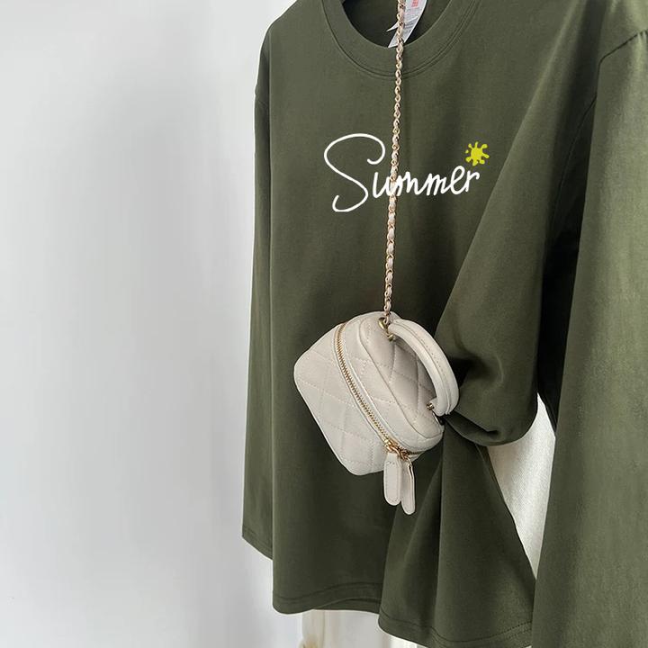 军绿色内搭打底通勤风简约小个子长袖t恤女春秋新款正肩圆领上衣