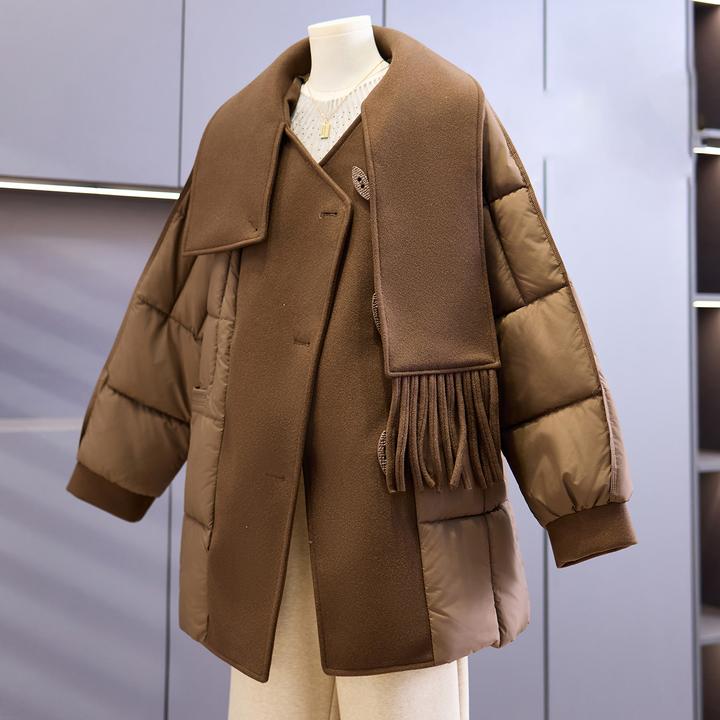 妈妈秋冬装羽绒棉服中年女装洋气拼接棉袄中老年加厚保暖棉衣外套