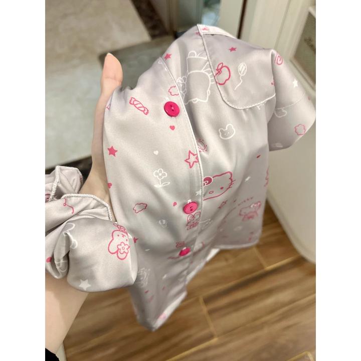 银粉kitty猫2025法式凯蒂猫缎面冰丝睡衣女套装春秋新款家居服