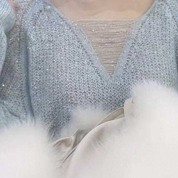 26058欧潮明娟大码女装椰蓉毛织V领长袖衫套头款