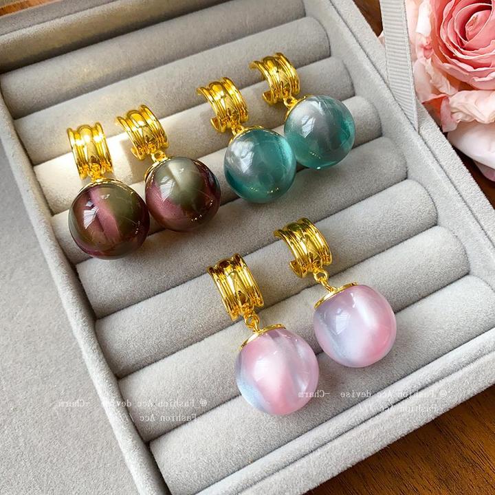 铜合金锆石耳饰 时尚百搭气质复古法式轻奢简约优雅炫彩小众彩色