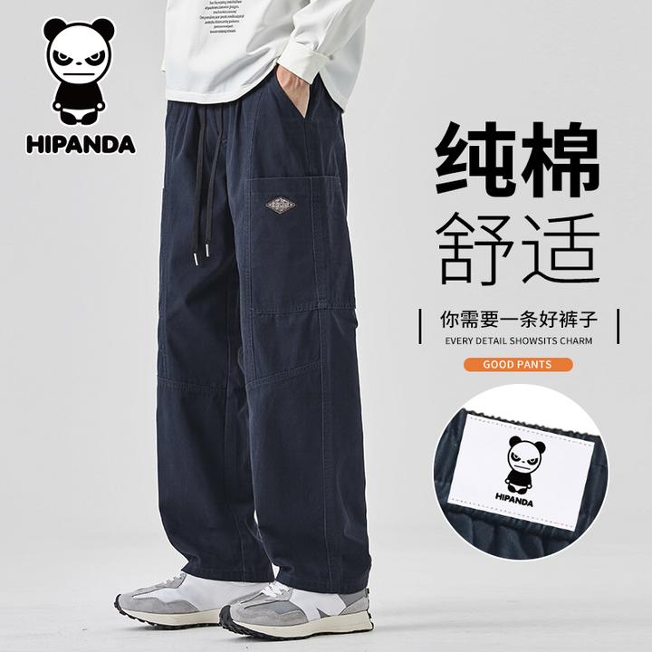 Hi Panda你好熊猫美式纯棉工装裤男秋季新款宽松直筒阔腿休闲长裤