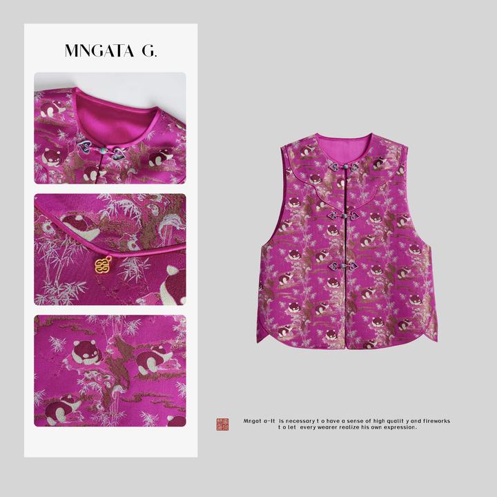 MNGATA G.宫小妍【曼奢宋锦·富贵熊猫】桑蚕丝早秋中式马甲5032805