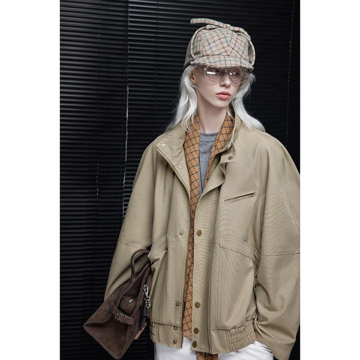 moment深卡其全棉立领工装夹克外套女2025年秋季新款独特漂亮超火