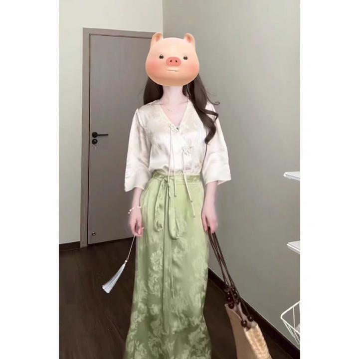 涤纶新中式盘扣女装中国风佛系清冷禅意两件套装上衣半身裙秋秋冬