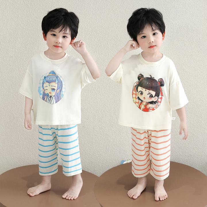 男童睡衣夏季莫代尔儿童薄款哪吒敖丙家居服套装小男孩空调服夏天