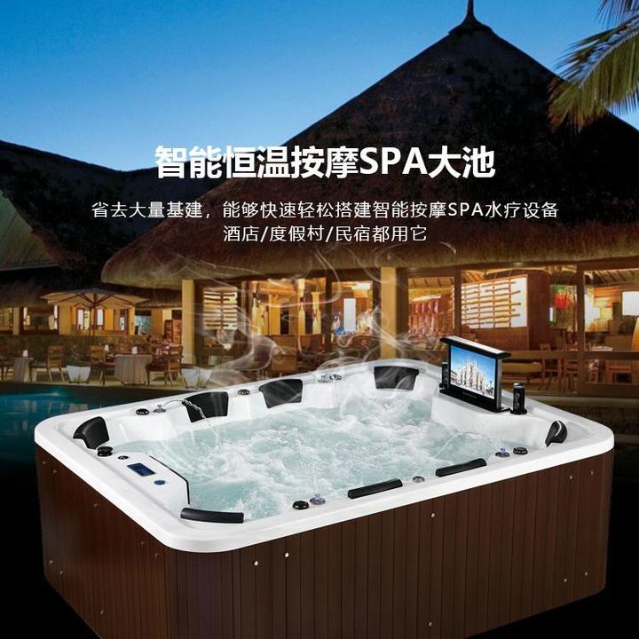 豪华户外独立式浴缸SPA按摩冲浪恒温加热大池无边际泳池