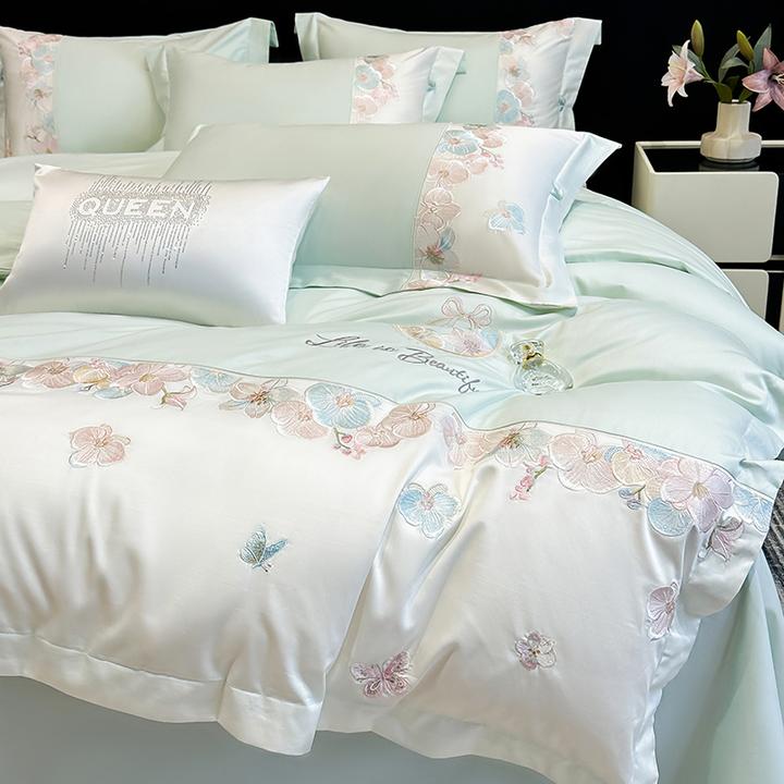 a类轻奢风母婴级长绒棉纯棉四件套全棉刺绣床单被套高档床上用品