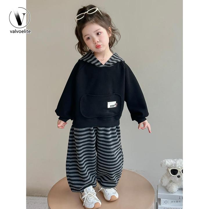 VALVOELITE女童秋季条纹套装2025新款洋气时髦卫衣卫裤休闲两件套