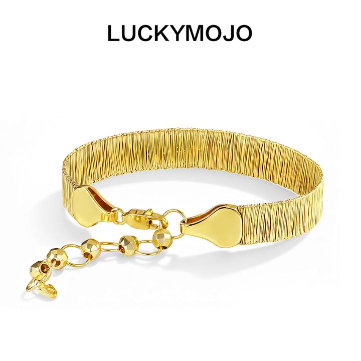 LUCKYMOJO 925银手链 流光风老钱软手镯编织拉丝镀金银手链男女