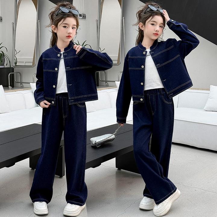 网红女童套装春装2025新款洋气儿童春秋款牛仔春季运动休闲两件套