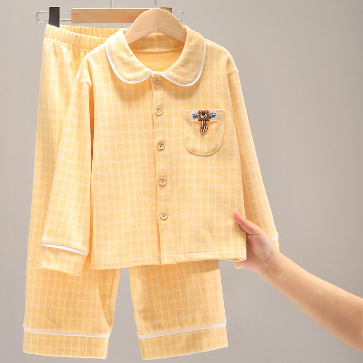 儿童睡衣男童春秋季开衫中大童长袖家居服男孩青少年女童 901580