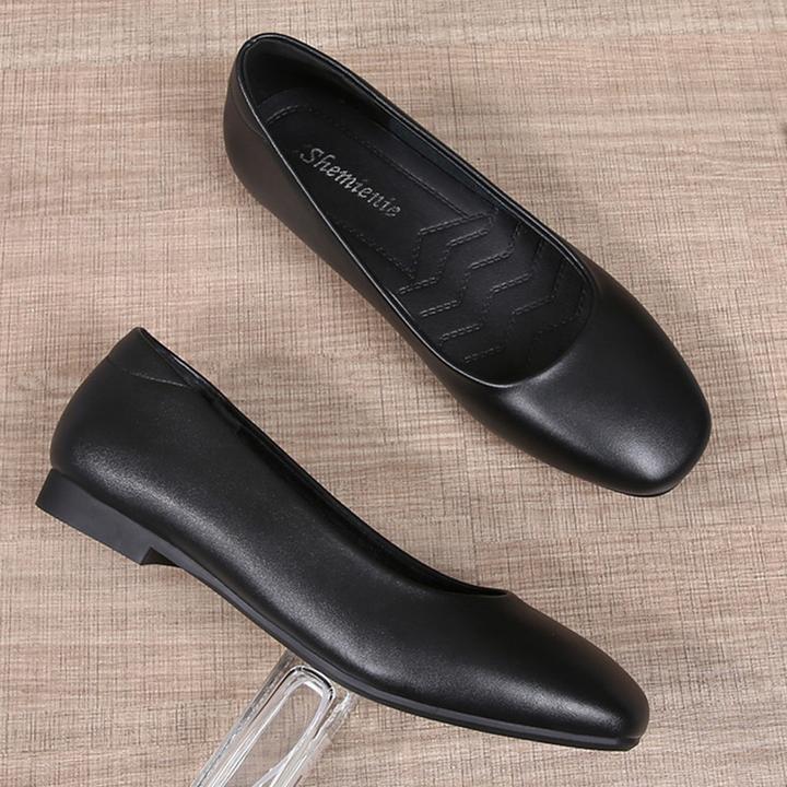 方头久站工作鞋黑色皮鞋酒店平底防滑上班职业空姐鞋单鞋女鞋春秋