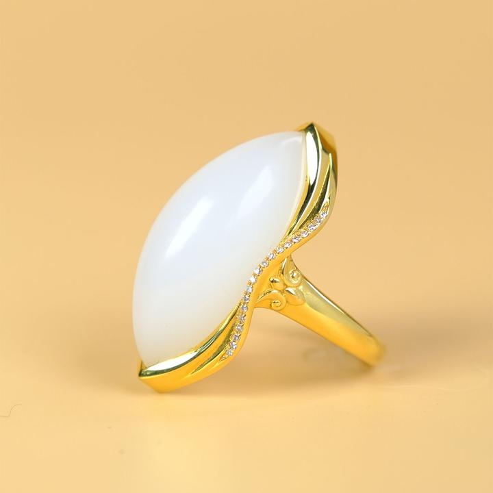 铜合金戒指 戒指「玉漱公主」镶嵌白色蛋面女新中式百搭指环轻奢高