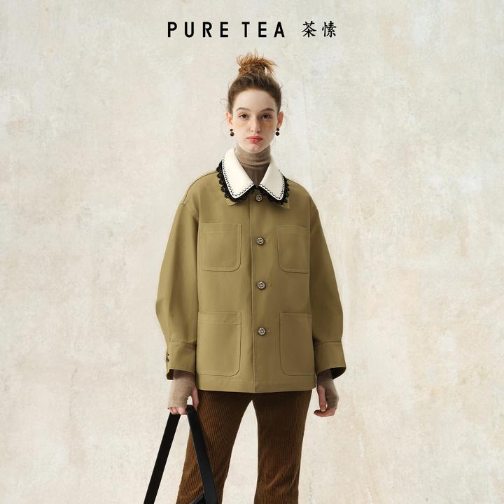 【迪尔木风】茶愫高智感可拆花边翻领短外套女秋新KH0202E11