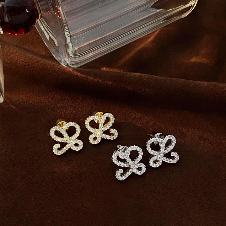 铜合金锆石耳饰 新款时尚高级感小众设计线条满锆耳环精致轻奢罗