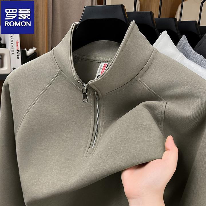 罗蒙春秋季男士半高领拉链卫衣新款休闲时尚潮流纯色百搭长袖T恤