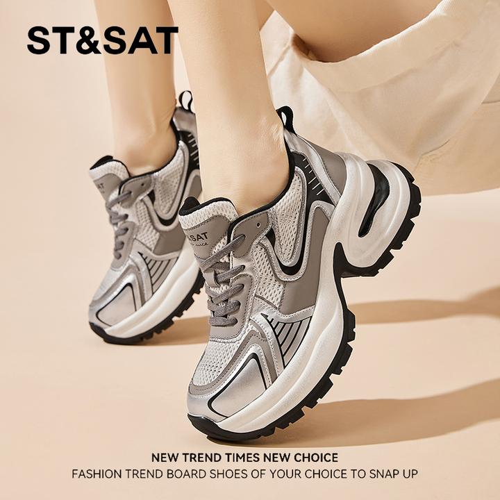 星期六品牌时尚厚底老爹鞋女2025春季新款跑步透气明星同款运动鞋