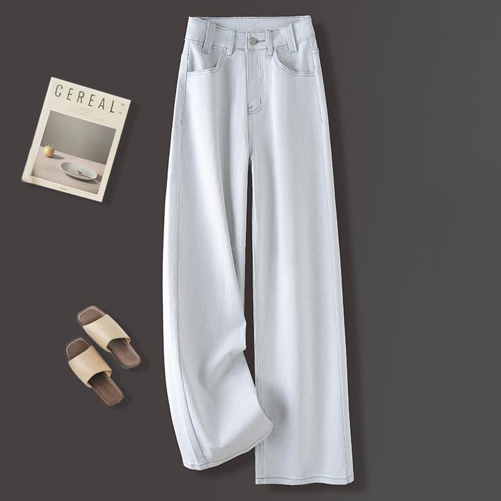 拉夏贝尔复古白色牛仔裤女春秋2025新款爆款舒适宽松垂感阔腿裤子