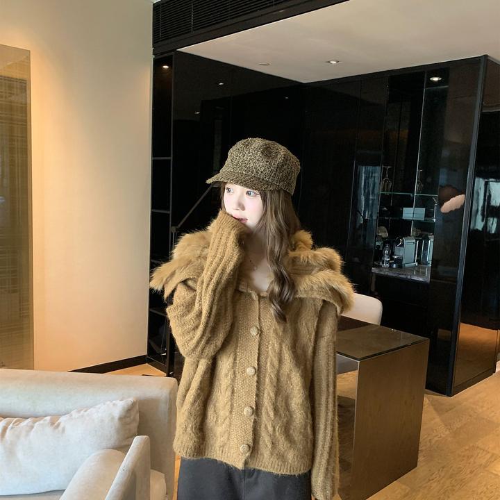 Wisher 希甜 ‘’气质千金‘’ 羊毛针织开衫女秋冬软糯宽松麻花毛衣