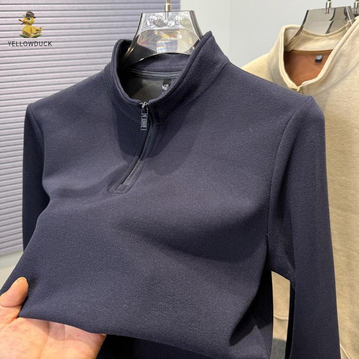 半高领卫衣男加绒加厚秋冬款男装纯色休闲拉链立领内搭保暖打底衫