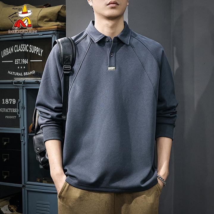 Mexican/稻草人310g重磅长袖卫衣男款秋季宽松大码休闲套头polo衫