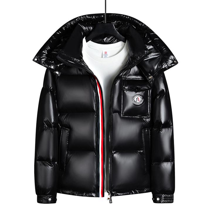 欧洲站羽绒服男2025冬季双拉链彩虹条拼接高端百搭情侣款外套女