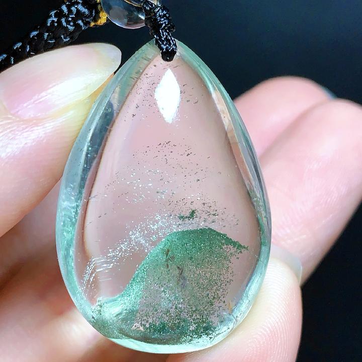 东海水晶天然绿幽灵水晶吊坠毛衣链水滴项坠绿幽灵纯天然100%真品