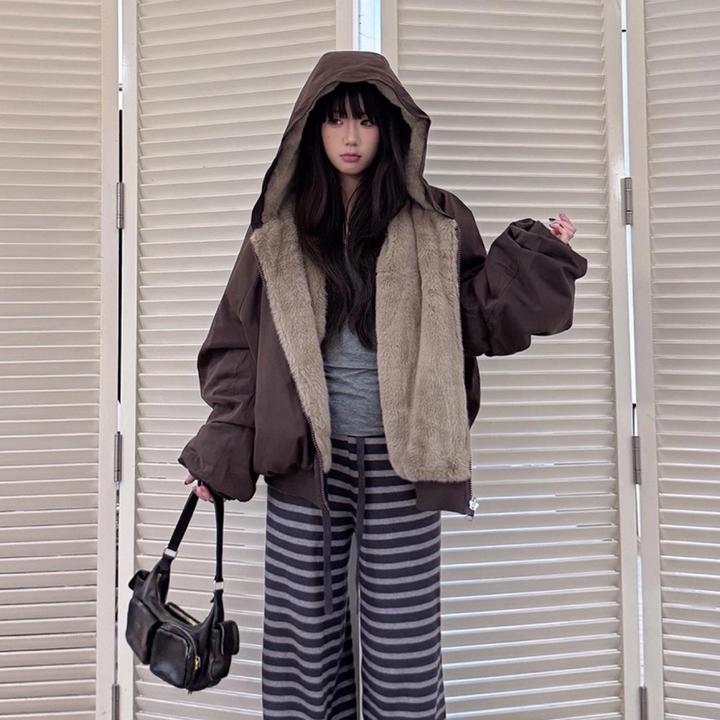 【仿貂毛双面穿】双色棉花糖帆布情侣冬季新款座山雕棉服夹克外套潮