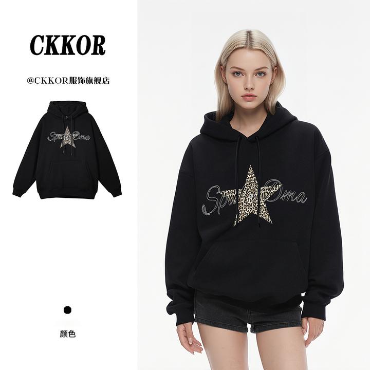 CKKOR复古重磅加绒连帽卫衣外套秋冬新款休闲风时尚百搭上衣男女