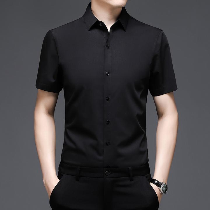 2025新款夏季冰丝衬衫男短袖中年舞服上衣舞蹈跳舞高端黑色衬衣土