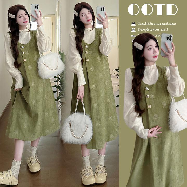 孕妇装秋装2025新款连衣裙孕妈高级感穿搭晕染秋冬季打底衫背心裙