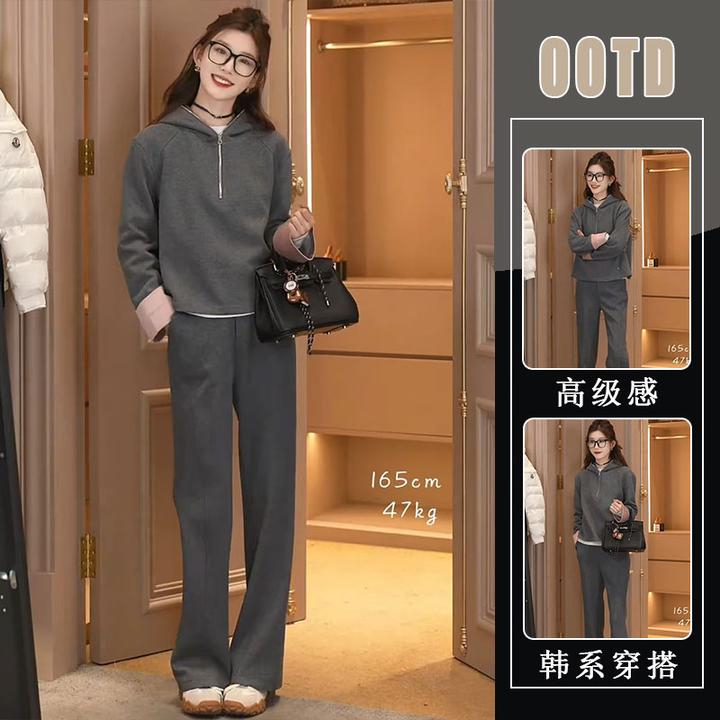 春季温柔系穿搭女2025新款洋气休闲套装卫衣拼接百搭休闲裤子女