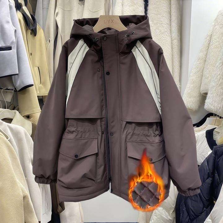 300斤超大码欧货站宽松洋气夹克男女秋冬夹棉冲锋衣连帽开衫外套2