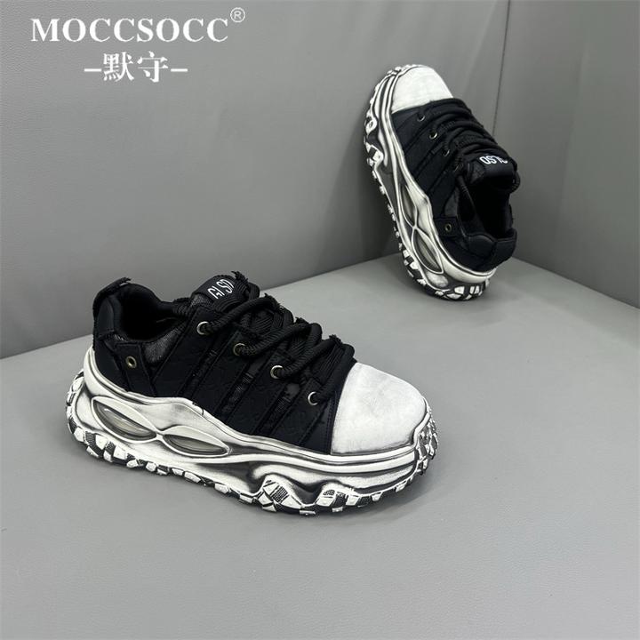 MOCCSOCC板鞋男款厚底增高鞋子轻奢复古潮流小白鞋时尚休闲运动鞋