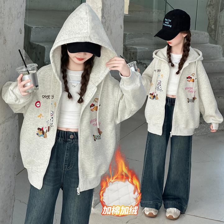 女童加棉加厚外套2025新款6-12岁15岁中大童休闲洋气秋冬百搭上衣
