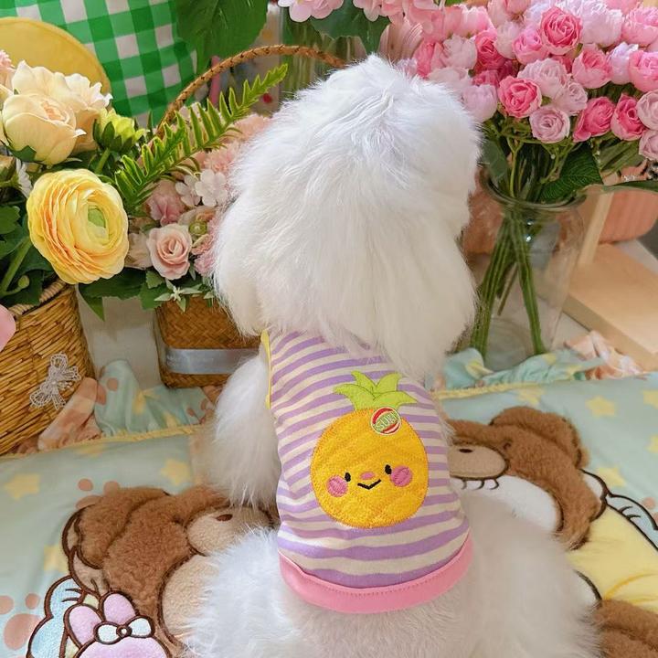 宠物服猫咪狗狗透气条纹菠萝背心